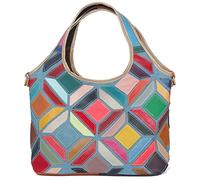Karoukee Colorful Patchwork Tote Bag for Women, Stylish Genuine Leather Large Hobo Handbag, Ladies Casual Laptop Shoulder Bag Purse
