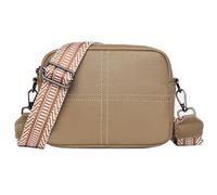 Karoukee Elegant Compact Phone Crossbody Purse for Women, Genuine Leather Shoulder Bag, Lightweight Small Handbag for Ladies, Wide Adjustable Strap with Geometric Pattern - Khaki