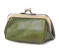 Karoukee Genuine Leather Coin Purse for Women, Ladies Kiss-Lock Coin Pouch, Vintage Mini Change Purse Wallet in Solid Color