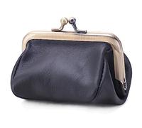 Karoukee Genuine Leather Coin Purse for Women, Ladies Kiss-Lock Coin Pouch, Vintage Mini Change Purse Wallet in Solid Color