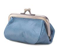 Karoukee Genuine Leather Coin Purse for Women, Ladies Kiss-Lock Coin Pouch, Vintage Mini Change Purse Wallet in Solid Color