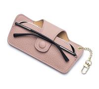 Karoukee Genuine Leather Eye Glasses Case for Women, Portable Sunglasses Holder with Magnetic Closure & Detachable Hook Chain | Scratch-Proof Eyewear Protector - Pink