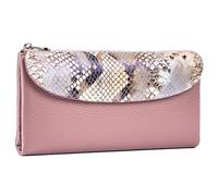 Karoukee Genuine Leather Large Tri-Fold Wallet for Women - Designer Snake Print Purse, RFID Blocking Credit Card Holder, Holds 10+ Cards & Smartphone (6.1") - Pink