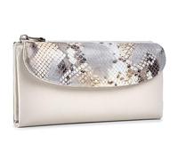 Karoukee Genuine Leather Large Tri-Fold Wallet for Women - Designer Snake Print Purse, RFID Blocking Credit Card Holder, Holds 10+ Cards & Smartphone (6.1") - Cream