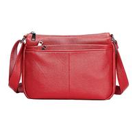 Karoukee Genuine Leather Shoulder Bag for Women, Medium Size Slim Close-fitting Crossbody Purse, Multi-Compartment Handbag with Adjustable Strap, Fits 11" Tablet, 3 Separate Pockets - Red