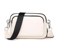 Karoukee Genuine Leather Shoulder Bag for Women, Multi-Compartment Small Phone Crossbody Purse for Daily Use, Ladies Elegant Handbag with Wide Adjustable Strap, 3 Separate Pockets - Cream