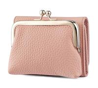 Karoukee Genuine Leather Small Trifold Wallet for Women, RFID Blocking Card Holder, Compact Kiss-Lock Purse with 8 Card Slots