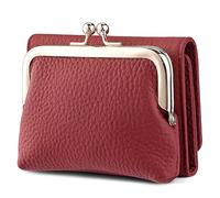 Karoukee Genuine Leather Small Trifold Wallet for Women, RFID Blocking Card Holder, Compact Kiss-Lock Purse with 8 Card Slots