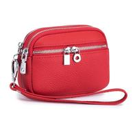 Karoukee Genuine Leather Womens Coin Purse with Removable Wrist Strap, 3 Compartments Wallet, Stylish Cowhide Wristlet Clutch