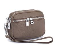 Karoukee Genuine Leather Womens Coin Purse with Removable Wrist Strap, 3 Compartments Wallet, Stylish Cowhide Wristlet Clutch