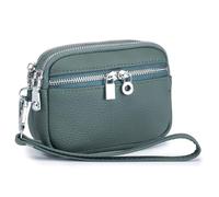 Karoukee Genuine Leather Womens Coin Purse with Removable Wrist Strap, 3 Compartments Wallet, Stylish Cowhide Wristlet Clutch