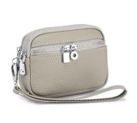 Karoukee Genuine Leather Womens Coin Purse with Removable Wrist Strap, 3 Compartments Wallet, Stylish Cowhide Wristlet Clutch