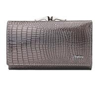 Karoukee Genuine Patent Leather Trifold Wallet for Women - Compact Kiss-Lock Coin Purse with Crocodile Embossed Texture, RFID-Blocking Card Holder - 8 Card Slots | ID/Photo Window - Sliver