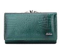 Karoukee Genuine Patent Leather Trifold Wallet for Women - Compact Kiss-Lock Coin Purse with Crocodile Embossed Texture, RFID-Blocking Card Holder - 8 Card Slots | ID/Photo Window - Green