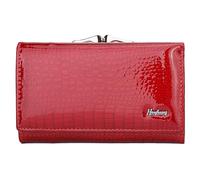 Karoukee Genuine Patent Leather Trifold Wallet for Women - Compact Kiss-Lock Coin Purse with Crocodile Embossed Texture, RFID-Blocking Card Holder - 8 Card Slots | ID/Photo Window - Red