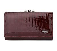 Karoukee Genuine Patent Leather Trifold Wallet for Women - Compact Kiss-Lock Coin Purse with Crocodile Embossed Texture, RFID-Blocking Card Holder - 8 Card Slots | ID/Photo Window - Wine Red
