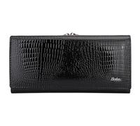 Karoukee Glossy Patent Leather Wallet for Women, Ladies Stylish Purse with Crocodile Embossed Texture, Fit 6.3" Phone, RFID-Blocking Card Holder with 8 Card Slots | Kiss-Lock Pocket - Black