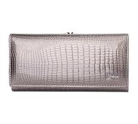 Karoukee Glossy Patent Leather Wallet for Women, Ladies Stylish Purse with Crocodile Embossed Texture, Fit 6.3" Phone, RFID-Blocking Card Holder with 8 Card Slots | Kiss-Lock Pocket - Sliver