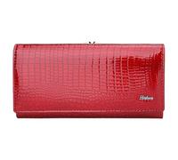 Karoukee Glossy Patent Leather Wallet for Women, Ladies Stylish Purse with Crocodile Embossed Texture, Fit 6.3" Phone, RFID-Blocking Card Holder with 8 Card Slots | Kiss-Lock Pocket - Red