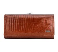 Karoukee Glossy Patent Leather Wallet for Women, Ladies Stylish Purse with Crocodile Embossed Texture, Fit 6.3" Phone, RFID-Blocking Card Holder with 8 Card Slots | Kiss-Lock Pocket - Brown