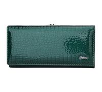 Karoukee Glossy Patent Leather Wallet for Women, Ladies Stylish Purse with Crocodile Embossed Texture, Fit 6.3" Phone, RFID-Blocking Card Holder with 8 Card Slots | Kiss-Lock Pocket - Green