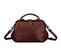 Karoukee Ladies Genuine Leather Handbag Classic Solid Color Shoulder Bag for Women Doctor Style Small Crossbody Bag, Coffee