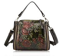 Karoukee Ladies Vintage Shoulder Bag, Leather Crossbody Bag with Embossed Flower Pattern, Designer Fashion Handbag for Women