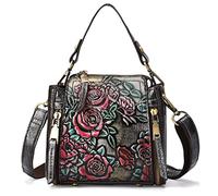 Karoukee Ladies Vintage Shoulder Bag, Leather Crossbody Bag with Embossed Flower Pattern, Designer Fashion Handbag for Women