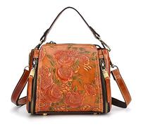 Karoukee Ladies Vintage Shoulder Bag, Leather Crossbody Bag with Embossed Flower Pattern, Designer Fashion Handbag for Women