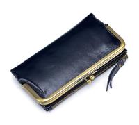 Karoukee Large Bifold Wallet for Women Ladies Oil-Waxed Leather Purse RFID-Blocking Credit Card Holder with Kiss-Lock Pocket