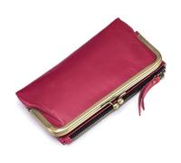 Karoukee Large Bifold Wallet for Women Ladies Oil-Waxed Leather Purse RFID-Blocking Credit Card Holder with Kiss-Lock Pocket