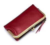 Karoukee Large Bifold Wallet for Women Ladies Oil-Waxed Leather Purse RFID-Blocking Credit Card Holder with Kiss-Lock Pocket