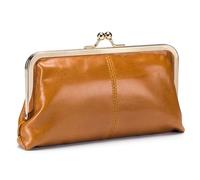 Karoukee Large Genuine Leather Wallet for Women Vintage Ladies Kiss-Lock Wallet with Coin Pocket Cell Phone Purse, Brown