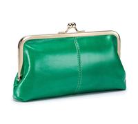 Karoukee Large Genuine Leather Wallet for Women Vintage Ladies Kiss-Lock Wallet with Coin Pocket Cell Phone Purse, Green