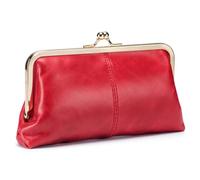 Karoukee Large Genuine Leather Wallet for Women Vintage Ladies Kiss-Lock Wallet with Coin Pocket Cell Phone Purse, Red