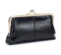 Karoukee Large Genuine Leather Wallet for Women Vintage Ladies Kiss-Lock Wallet with Coin Pocket Cell Phone Purse, Black