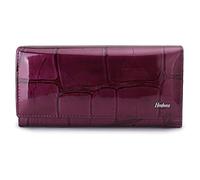 Karoukee Luxury Vintage Genuine Leather Wallet for Women, Large Capacity RFID Blocking Credit Card Holder with Smartphone Pocket, Multi-Compartment Travel Purse (7.09 inch) - Purple