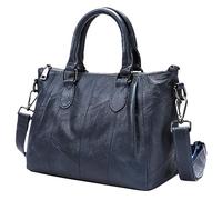Karoukee Medium Shoulder Bag for Women, Genuine Leather Crossbody Purse with Removable & Adjustable Strap - Elegant Spacious Work Handbag, Separate Sompartments, Holds 11" Tablet - Drak Blue