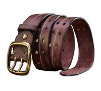 Karoukee Men's Durable Genuine Leather Waist Belt with Heavy Duty Buckle, Casual Double-Breasted Belt Packed in Gift Box