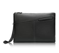 Karoukee Men's Luxury Leather Large Wristlet Clutch Handbag, Black, Business