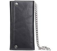 Karoukee Mens Top Genuine Leather Long Trifold Chain Wallet Anti-Theft RFID Blocking Credit Card Wallets for Men with ID Window