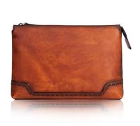 Karoukee Mens Upscale Clutch Bag Multi-purpose Wristlet Wallet Vegetable Tanned Leather Business Handbag for 9.7'' Tablet