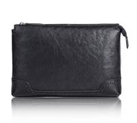 Karoukee Mens Upscale Clutch Bag Multi-purpose Wristlet Wallet Vegetable Tanned Leather Business Handbag for 9.7'' Tablet