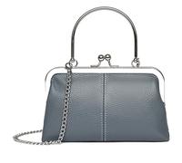 Karoukee Mini Genuine Leather Shoulder Bag for Women, Vintage Kiss Lock Crossbody Purse, Ladies Retro Clutch with Detachable Chain Strap, Compact Phone Bag Purse - Blue