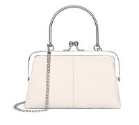 Karoukee Mini Genuine Leather Shoulder Bag for Women, Vintage Kiss Lock Crossbody Purse, Ladies Retro Clutch with Detachable Chain Strap, Compact Phone Bag Purse - Cream