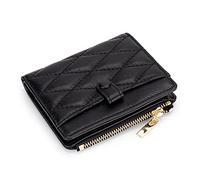Karoukee Modern Quilted Soft Lambskin Wallet for Women - Slim Bifold Womens Credit Card Holder with Coin Pocket (Black)