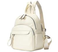 Karoukee Small Fashion Backpack Purse for Women Ladies Genuine Leather Backpacks Multi-pocketed Daypack, Simple Design, White