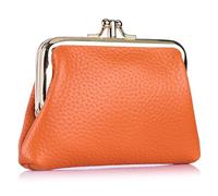 Karoukee Small Full Grain Leather Wallet for Women Ladies Elegant Coin Purse Pouch with 2 Separate Pockets, Kiss-Lock Closure