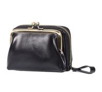 Karoukee Small Genuine Leather Wallet for Women Separable Kiss-Lock Coin Purse Zip-Around RFID-Blocking Credit Card Holder