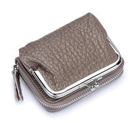 Karoukee Small Genuine Leather Wallet for Women Separable Kiss-Lock Coin Purse Zip-Around RFID-Blocking Credit Card Holder